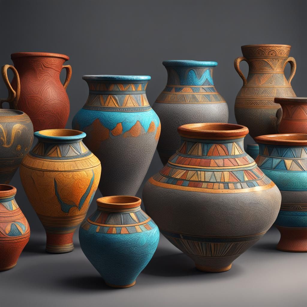 Colorful Prehistoric Egyptian Pots in Hyperrealistic Splash ...