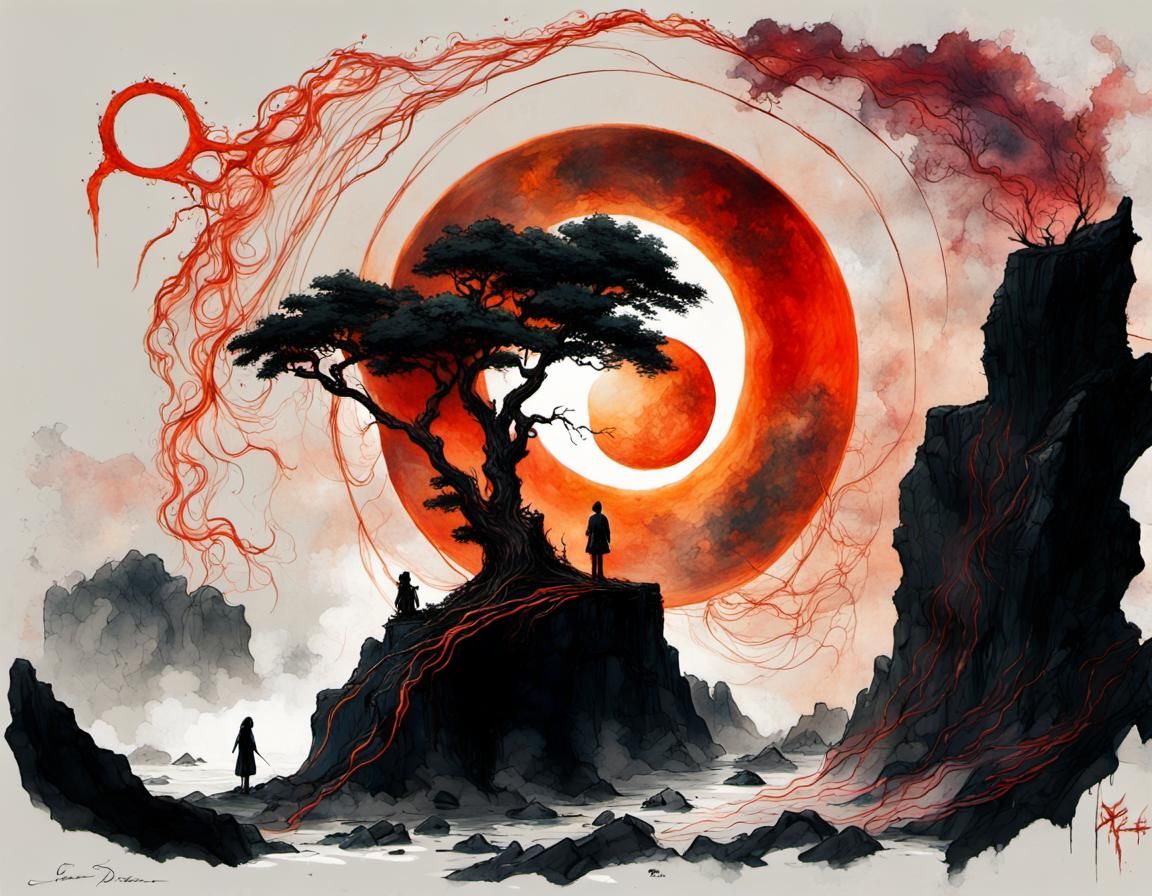 Bonsai Eclipse: Esoteric Concept Art in Gritty Style