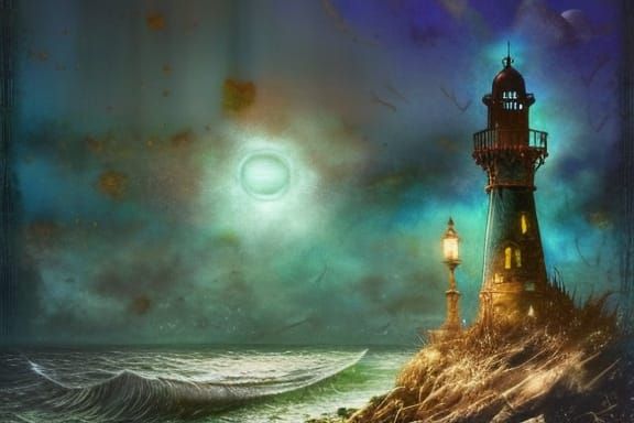 Gothic Fantasy Lighthouse with Stained Glass
