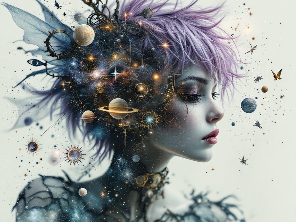 Gothic Fairy Transformed into Cosmic Wonders in Steampunk-In...