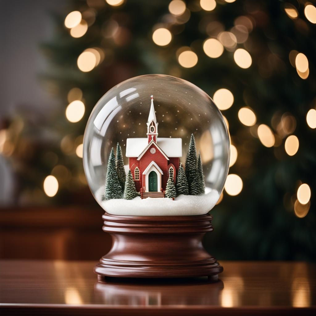 Church in Snowglobe on Fireplace Mantel