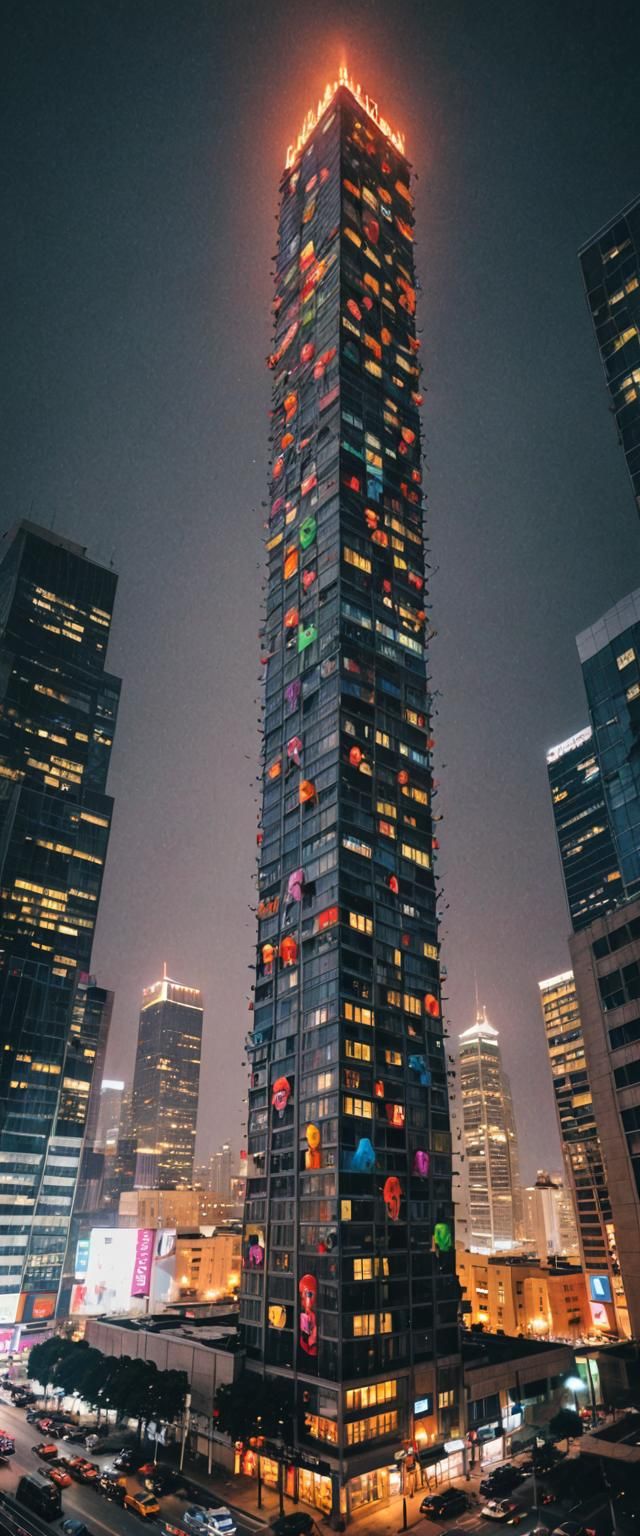 Skyscraper of Evil Rainbow Clown Faces