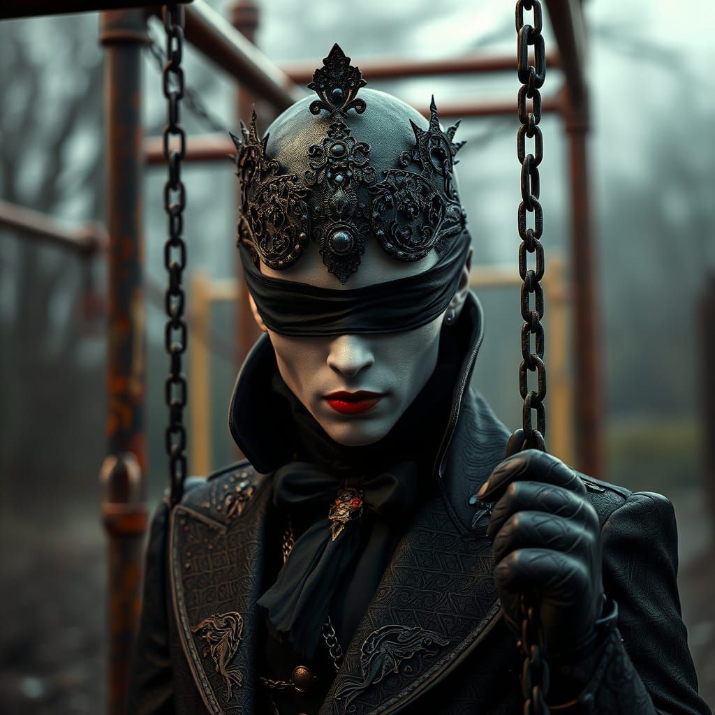 Ornate Figure in Playground: Art Nouveau Portrait