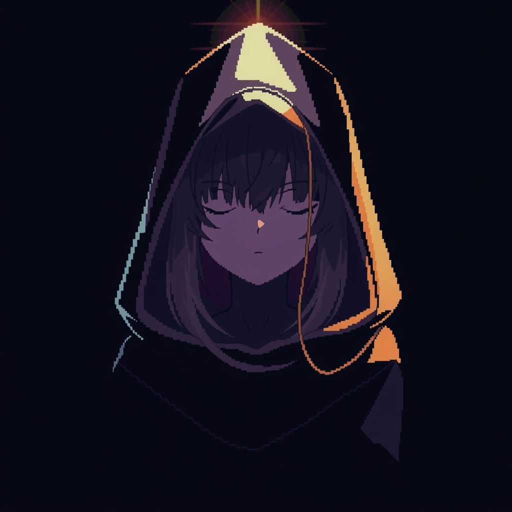 Mysterious Female Figure in Pixel Art