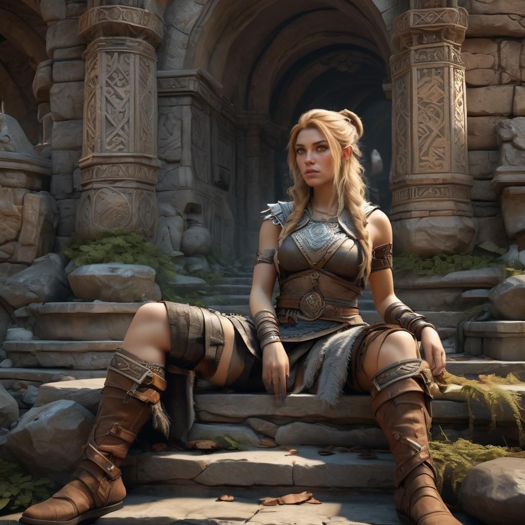 Viking Warrior in Mystic Ruins: Digital Art