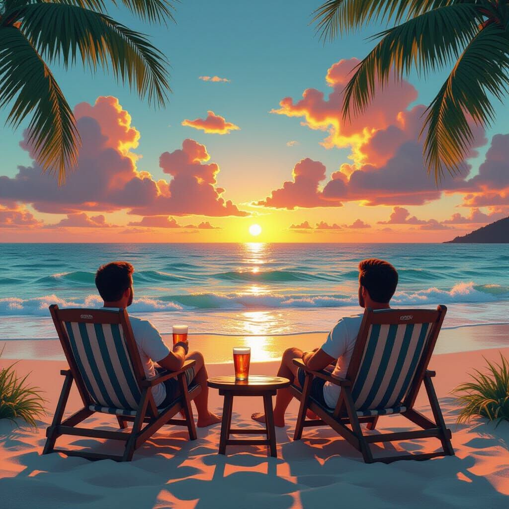 Man Relaxing by the Ocean with Beer