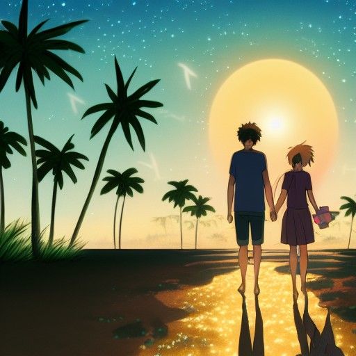 Romantic Beach Walk at Night: Anime Key Visual