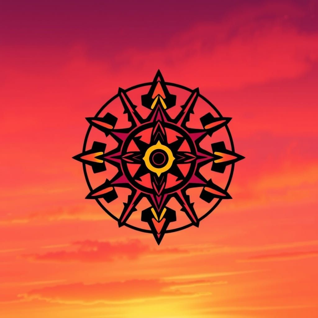 Ancient Zia Symbol in Vibrant New Mexico Sunset Colors