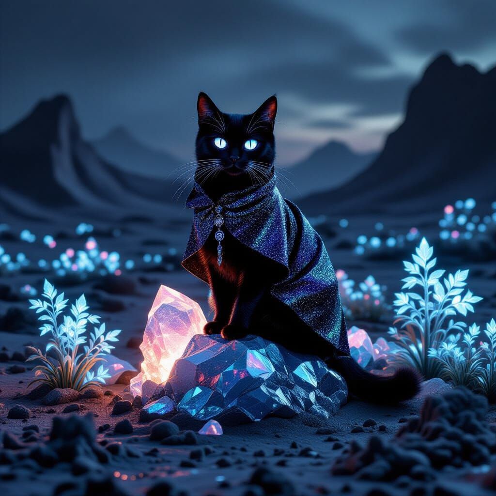 Black Cat on Alien Planet with Nebula Eyes