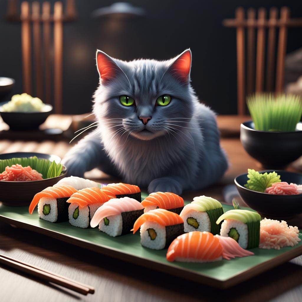 Cat Sushi: Detailed Matte Painting