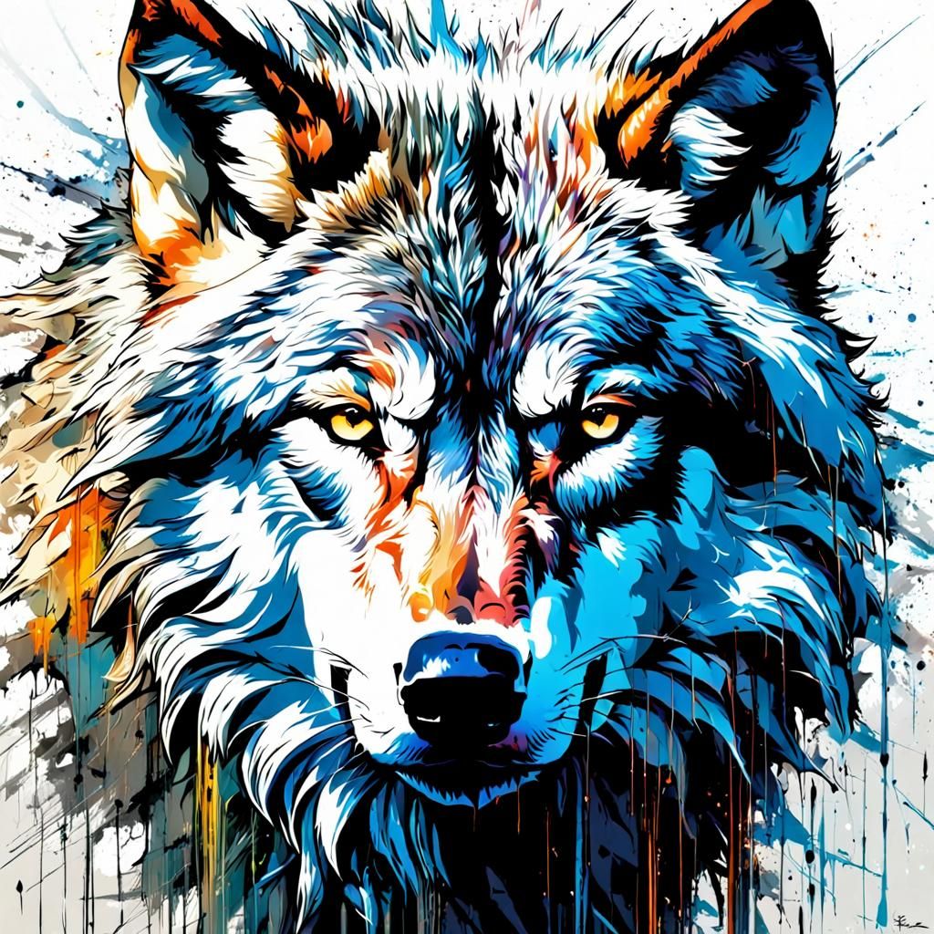 Silver Wolf in Snow, Iridescent Glass Effect