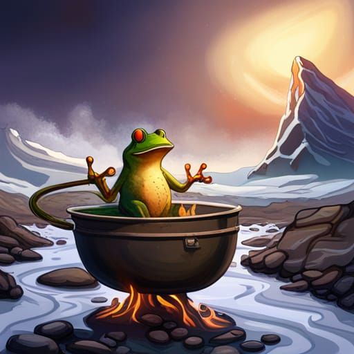 Cartoon Frog's Ironic Plight: A Hyperrealistic Splash Art