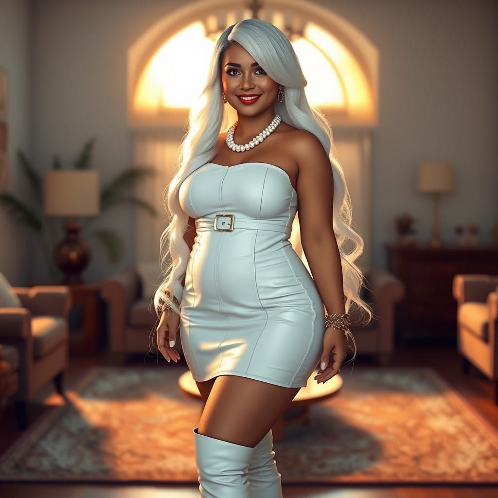 Elegant Curvy Middle Eastern Woman in Soft White Attire