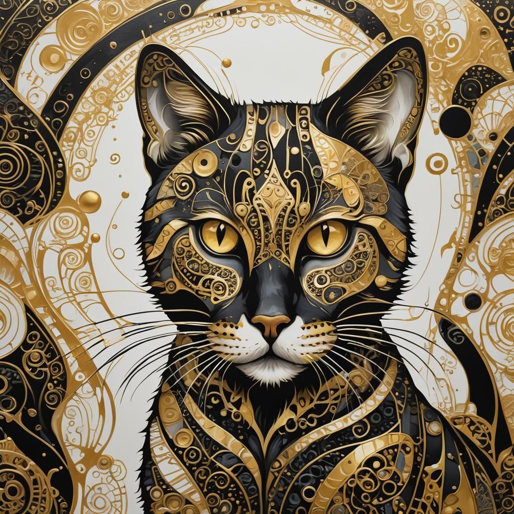Surreal Abstract Cat in Gold and Black