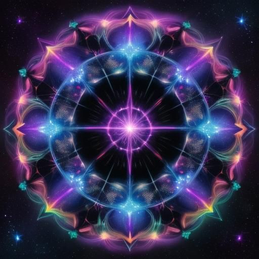 Fiery Sword Amidst Astral Colors in Space