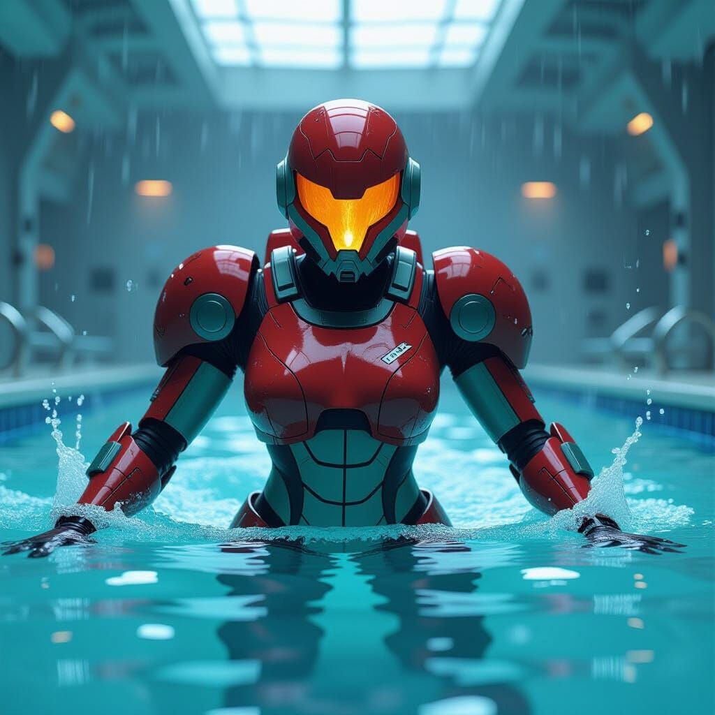 Samus Aran in Pool, Industrial Sci-Fi Style