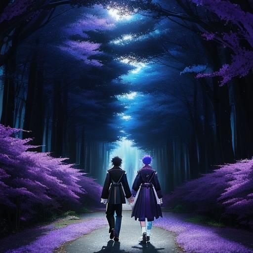 Anime Lovers in Magical Forest Under Moonlight