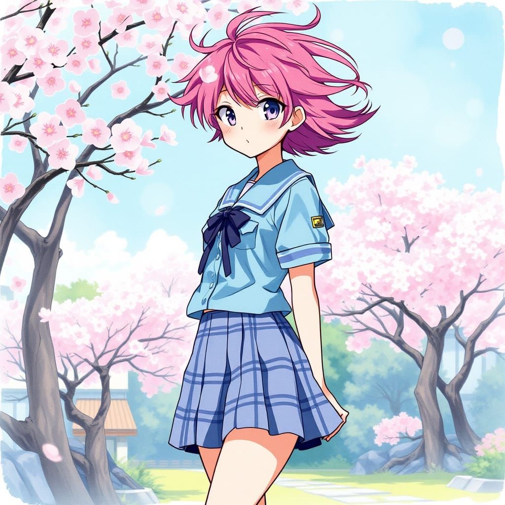 Anime Girl in a Whimsical Japanese Garden