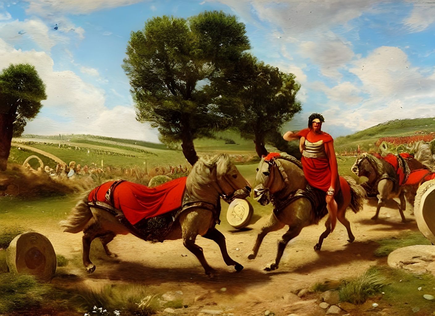 Roman Centurion in Ancient Landscape: Oil Painting