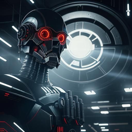 Dynamic sci-fi illustration. Close-up portrait. A highly adv...