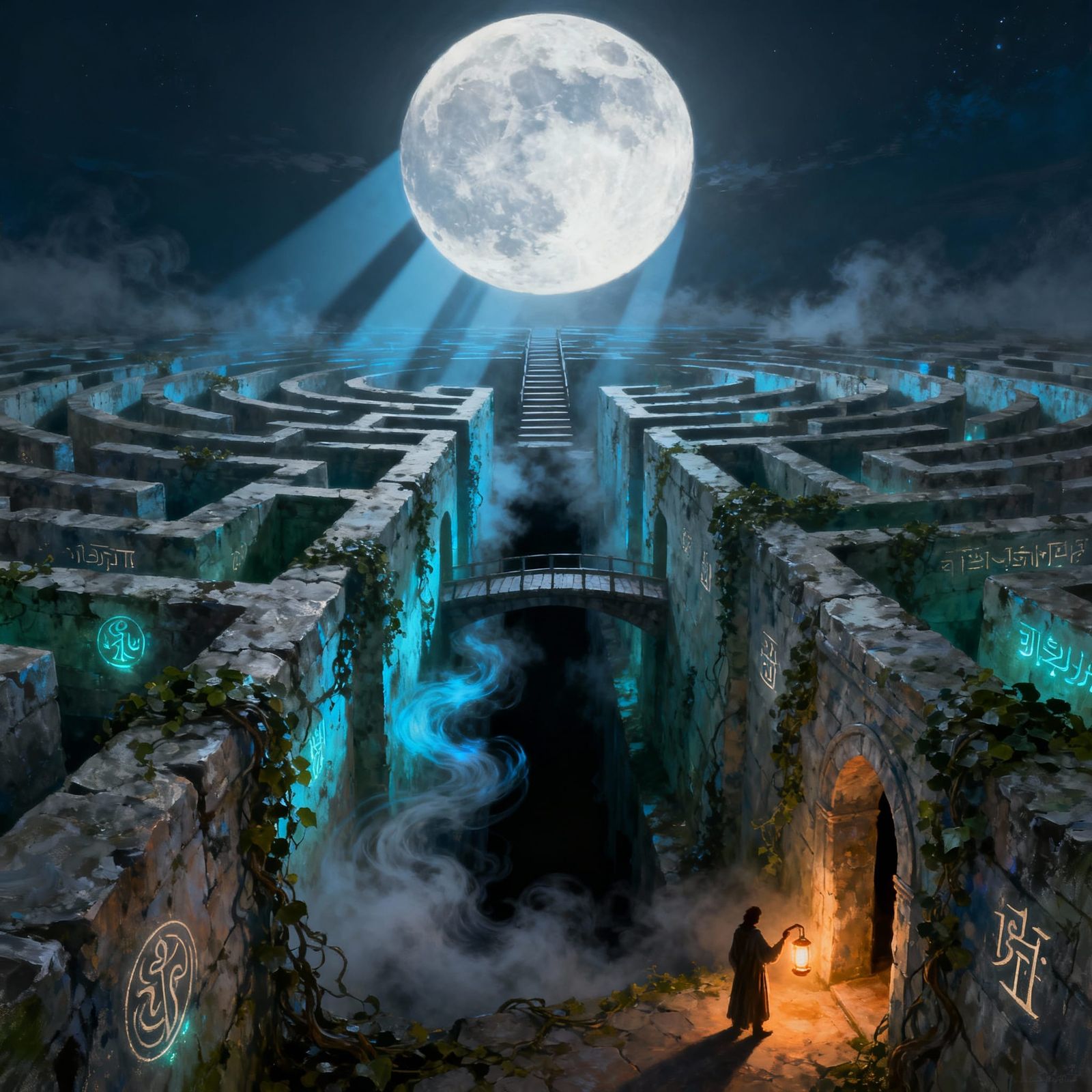 Enormous Moonlit Stone Maze, Visionary Art
