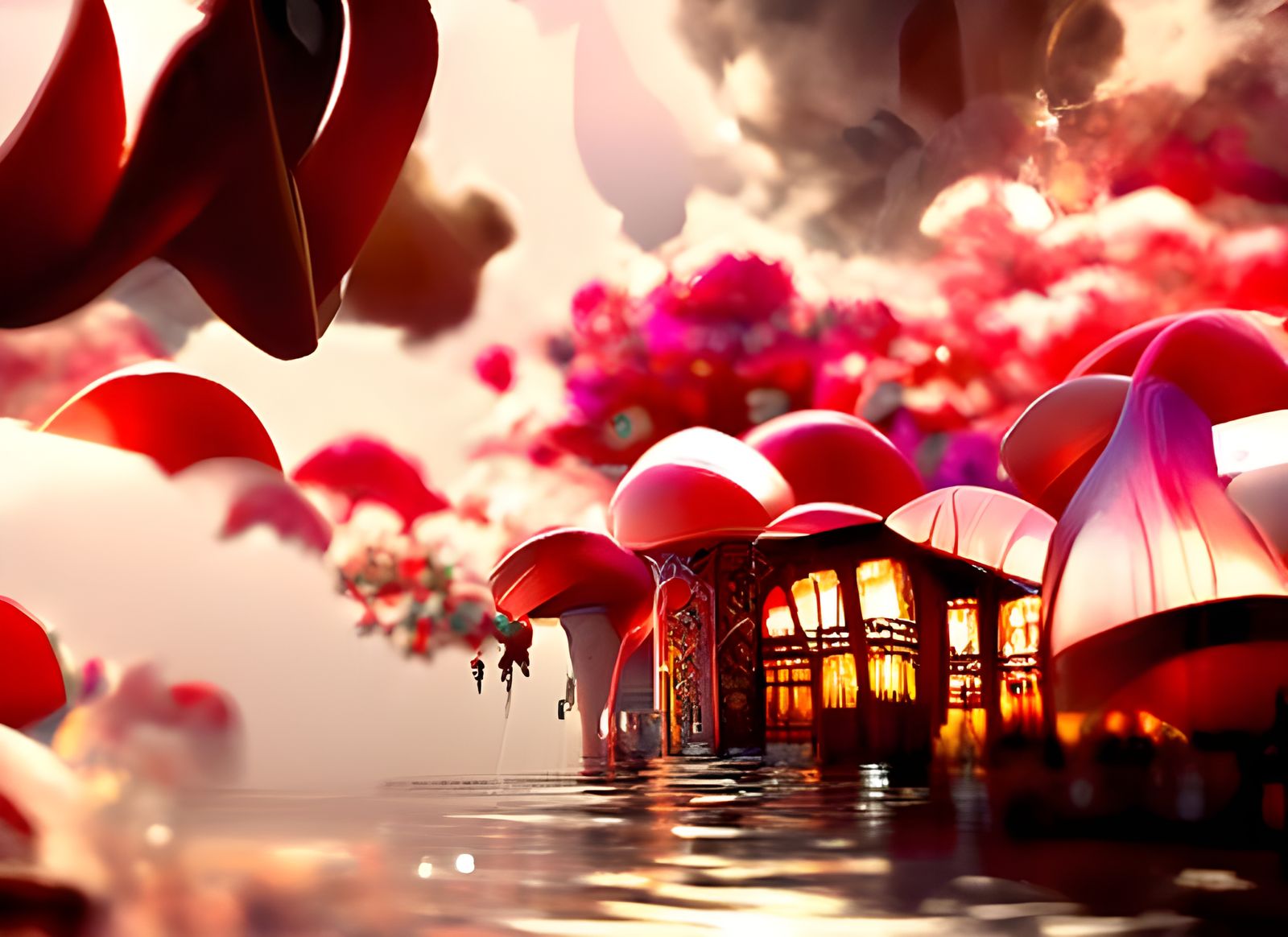 Whimsical Building Floats in Dreamlike Surreal Digital Art