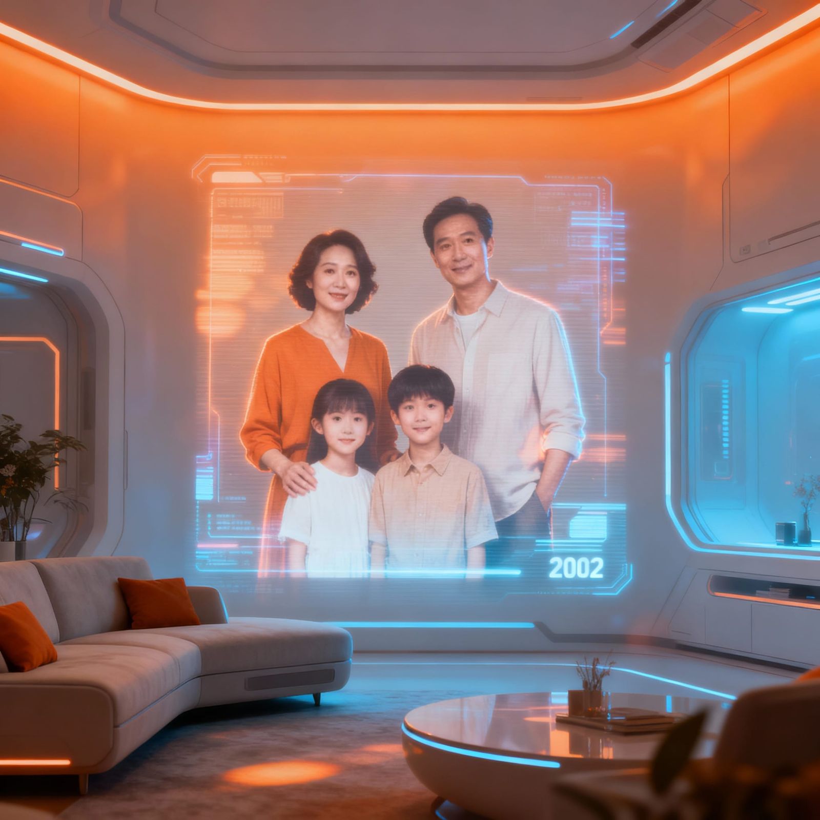 Futuristic Holographic Family Portrait in 2077