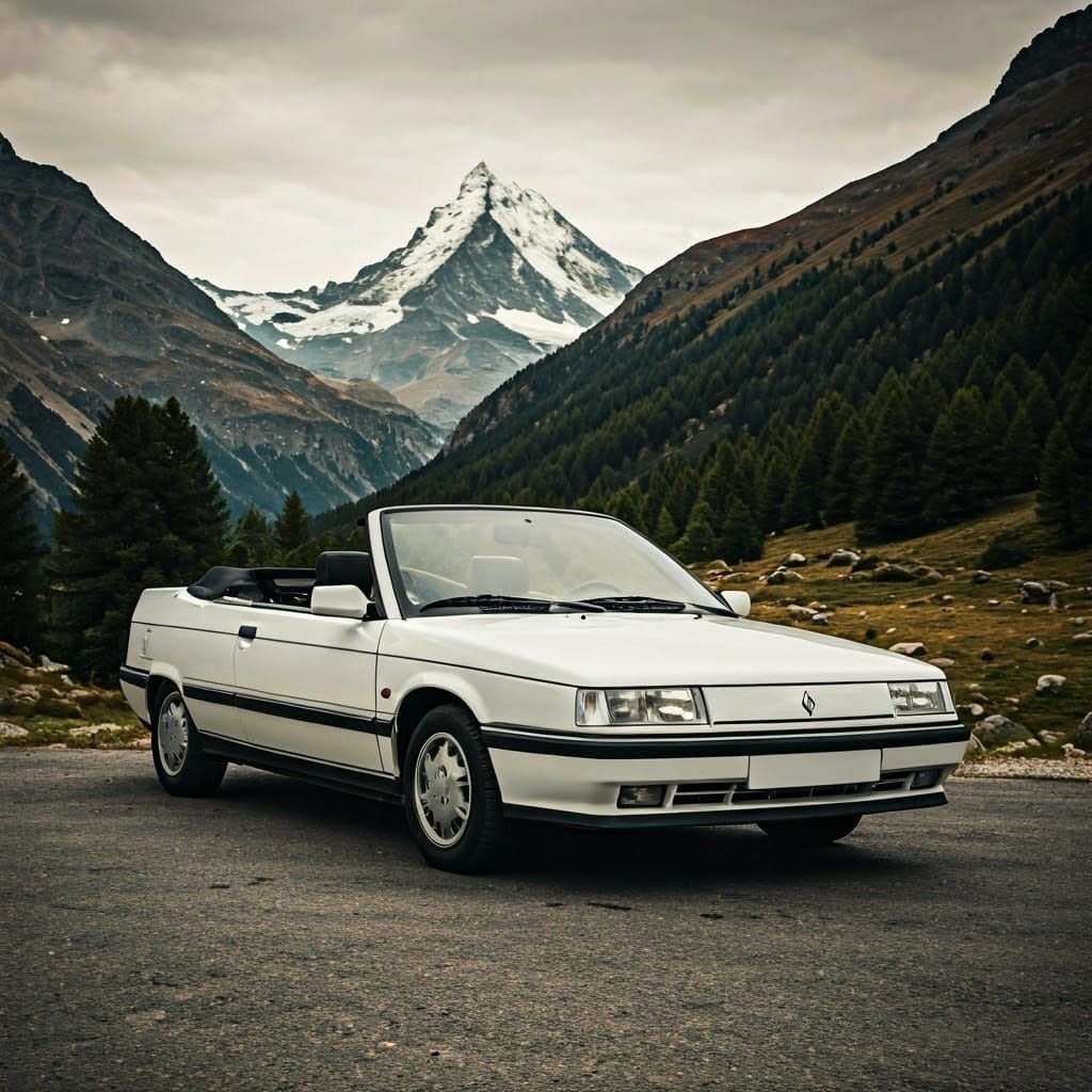 White Renault 11 Cabriolet in Zermatt, Swiss Alps