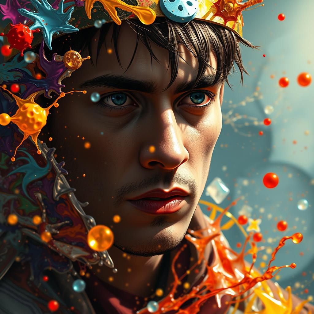 Dramatic Hyperrealistic Portrait with Colorful Depth