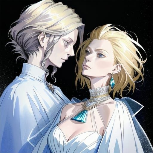 Elegant Portrait with Queen Anne Neckline in Watercolor Styl...