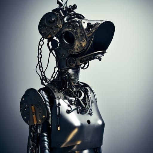 Metallic Cyborg Plague Doctor in Studio Lighting