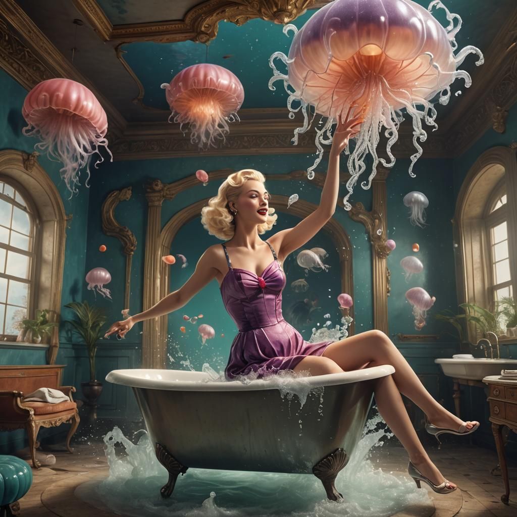 Woman Dancing with Jellyfish: Fantasy Concept Art