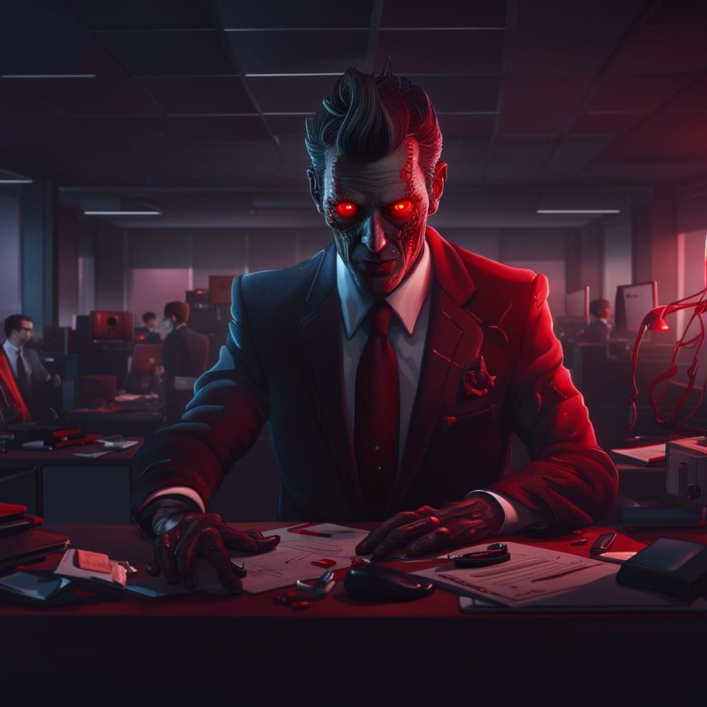 Evil Customer Care Representative in Office Setting