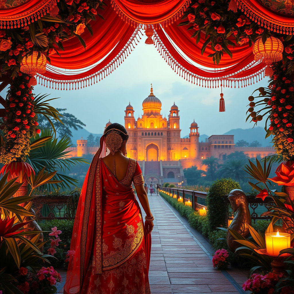 Indian Royalty Attend Fort Wedding at Dusk