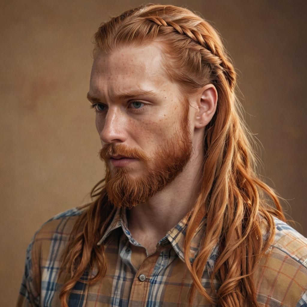 Hyperrealistic Portrait of a Braided Ginger Man