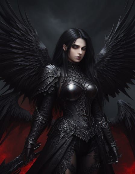 Dark Metal Angel with Glowing Eyes in Gothic Style