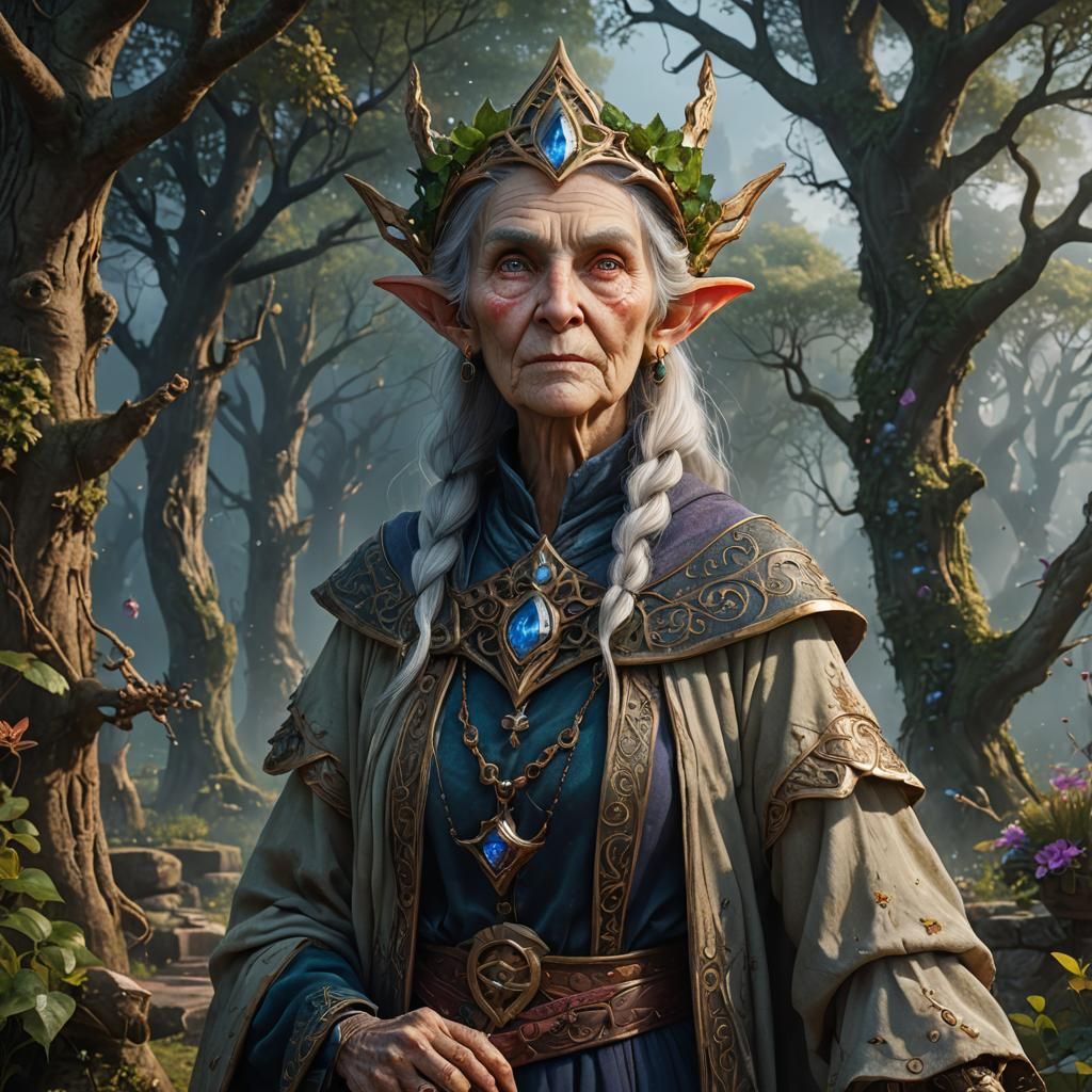 Magic Elf Old Woman in Detailed Matte Painting