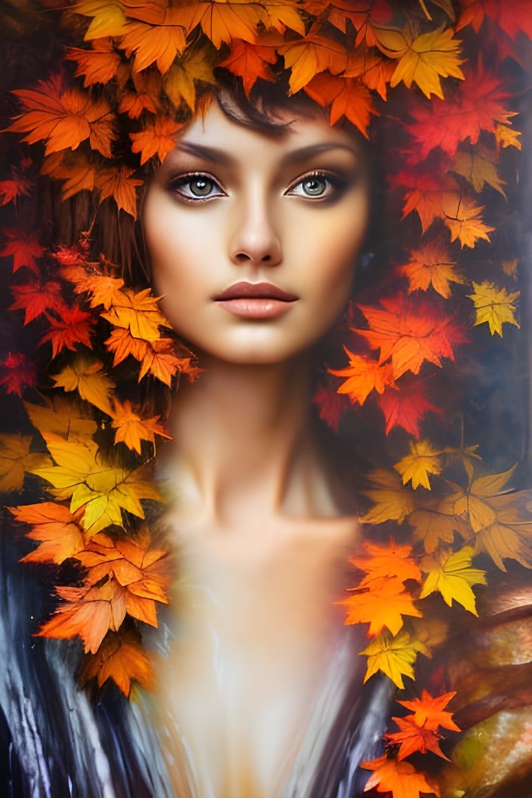 Beautiful Autumn Goddess in Impasto Style