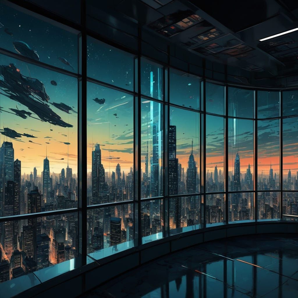 Surreal Metropolis Windows with Dreamlike Views