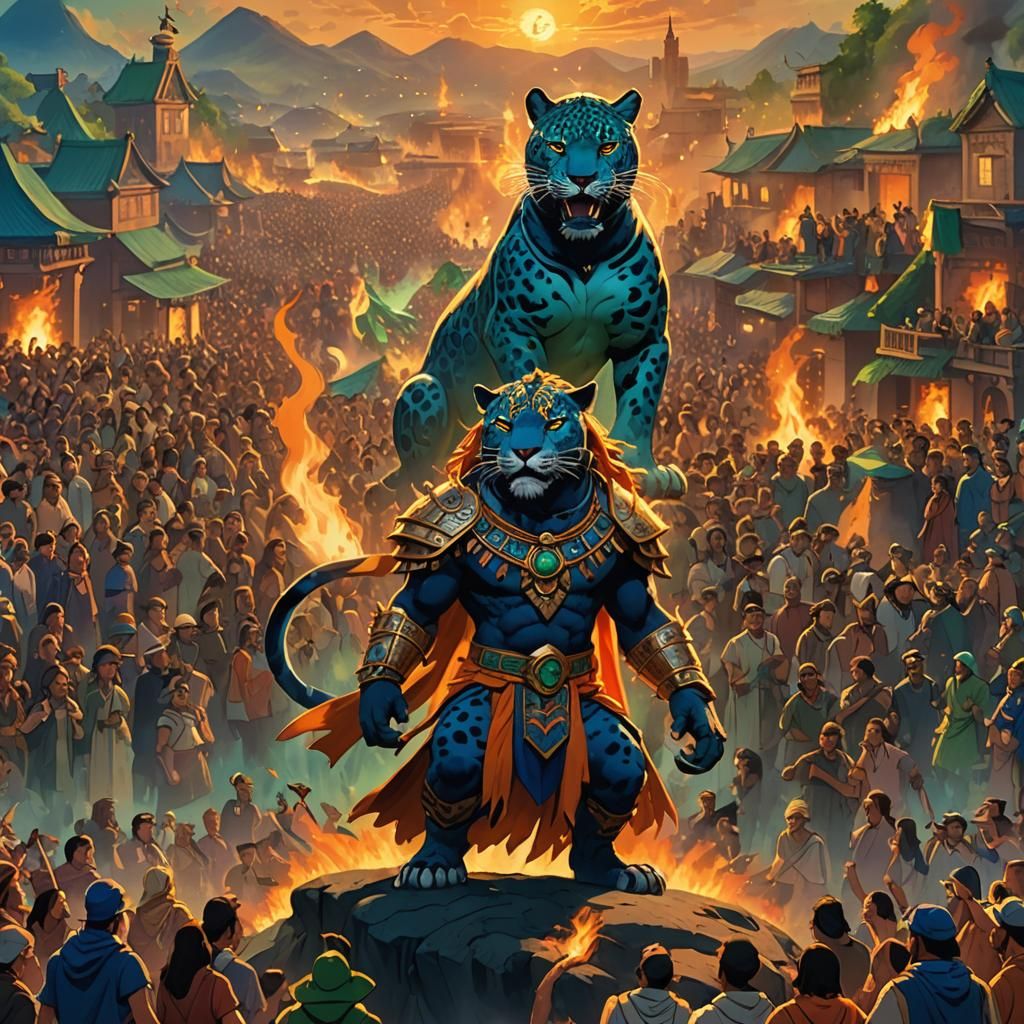 Blue Jaguar Shaman King in a Mystical City