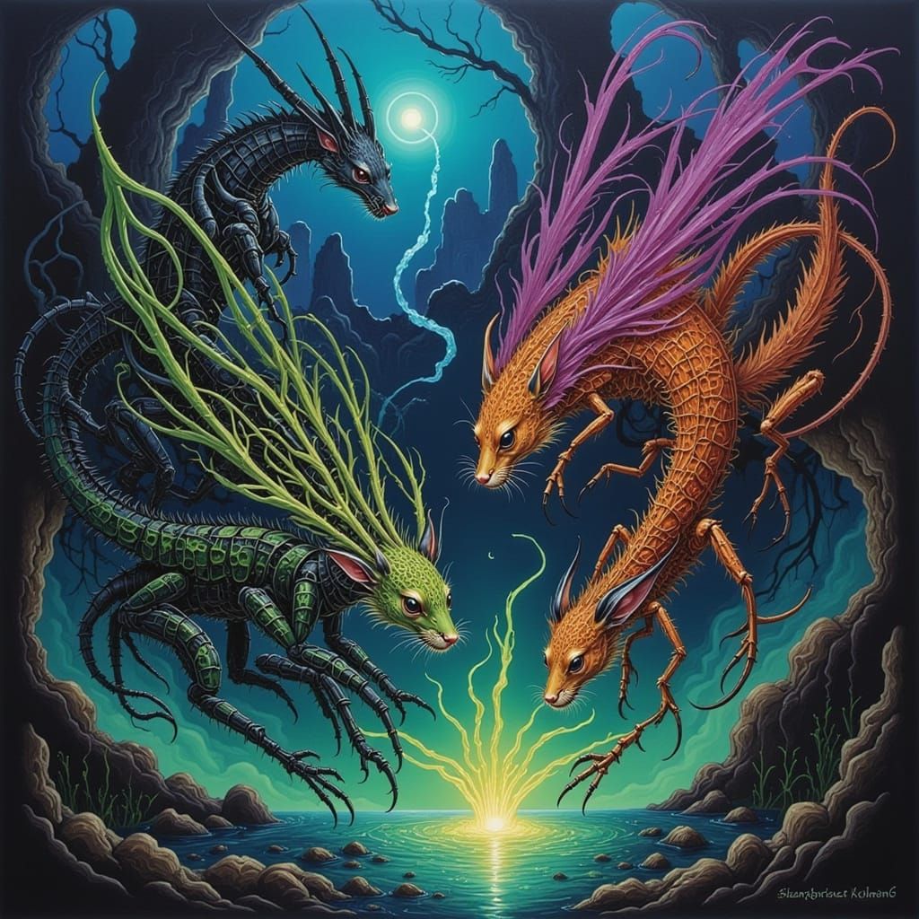 Mythical Creatures Weave Magic in Verdant Ruins