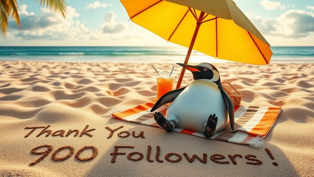 Penguin Thank You on Tropical Beach
