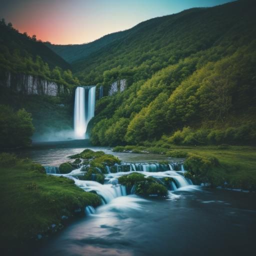 Night Mountain Landscape with Illuminated Village