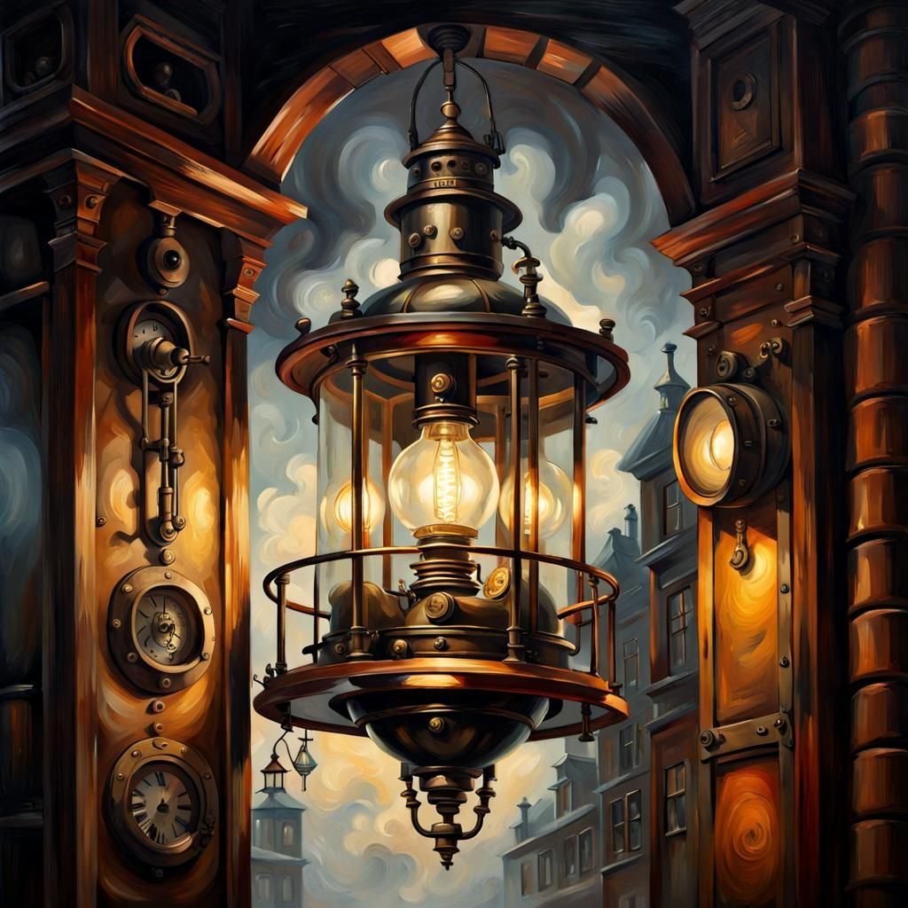 Steampunk Device Inside a 19th Century Street Lamp