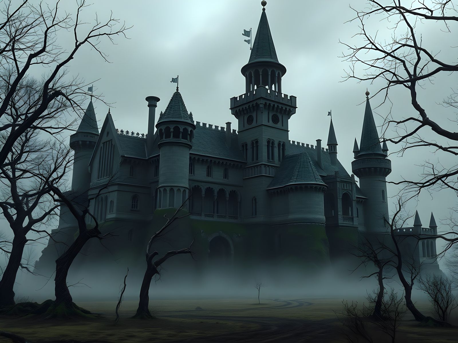 Fantasy Castle in Abandoned Dark Glade