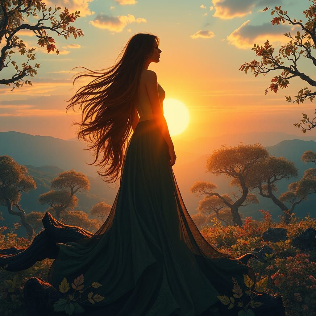 Surreal Sunset Goddess Embodies Nature's Strength and Resili...