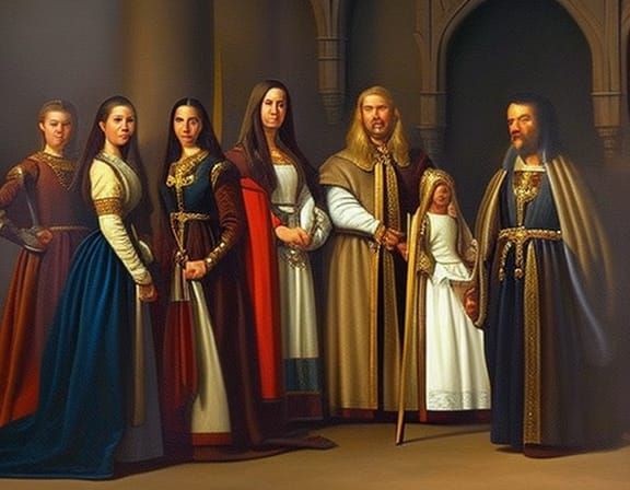 Classic Medieval Family Portrait in Oil Painting Style