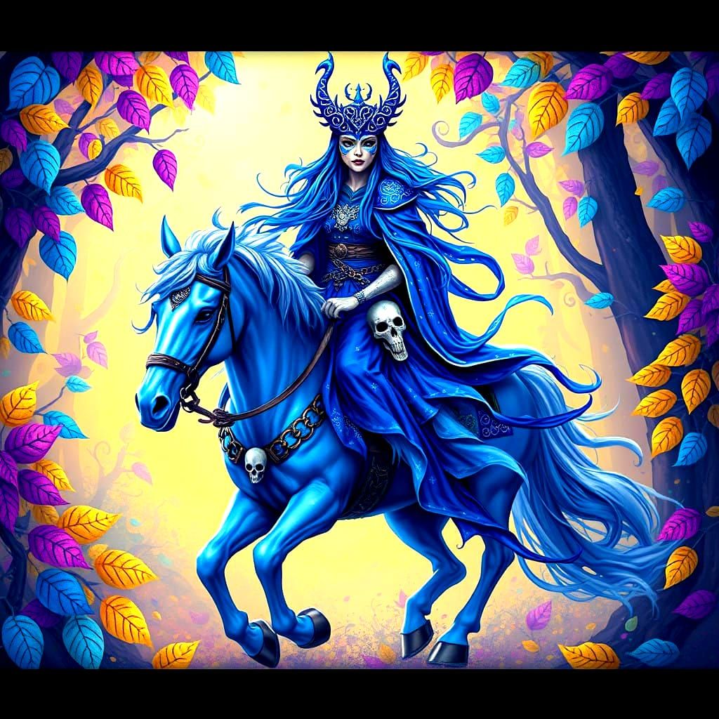 wild reitende Indianerin, an deren Gürtel Skalpe hängen - 24° Stier, Grad-Astrologie - Transit-Uranus - Jester, die Närr...