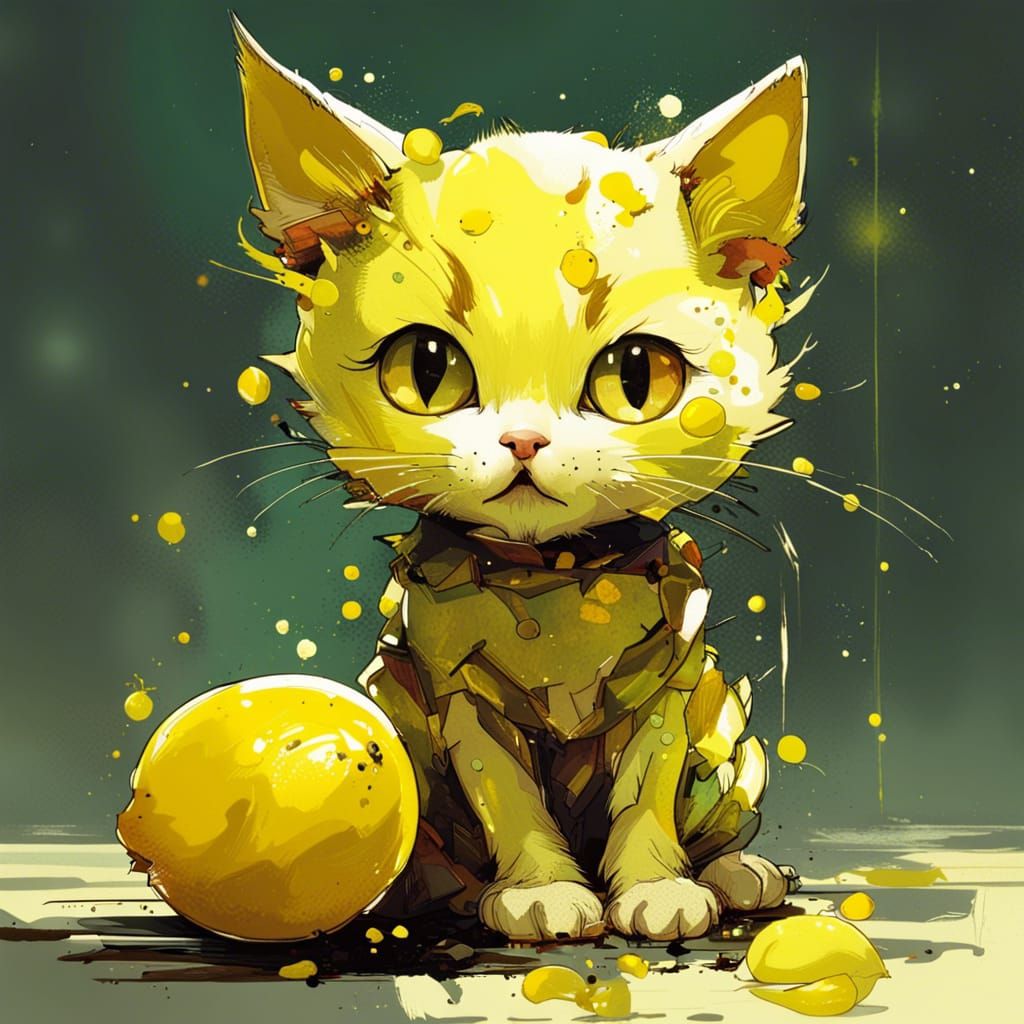 Lemon Kitten in Anime Space, Digital Art