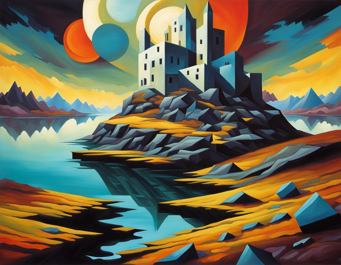 Surreal Cubist Dreamscape Landscape in Bio Art Style